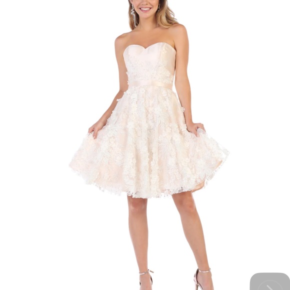 May Queen Strapless light pink Floral Dress - Picture 1 of 6